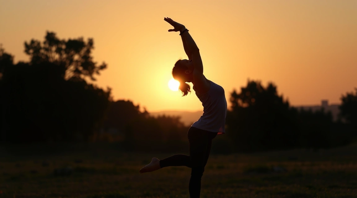 Persona haciendo yoga al atardecer, simbolizando bienestar