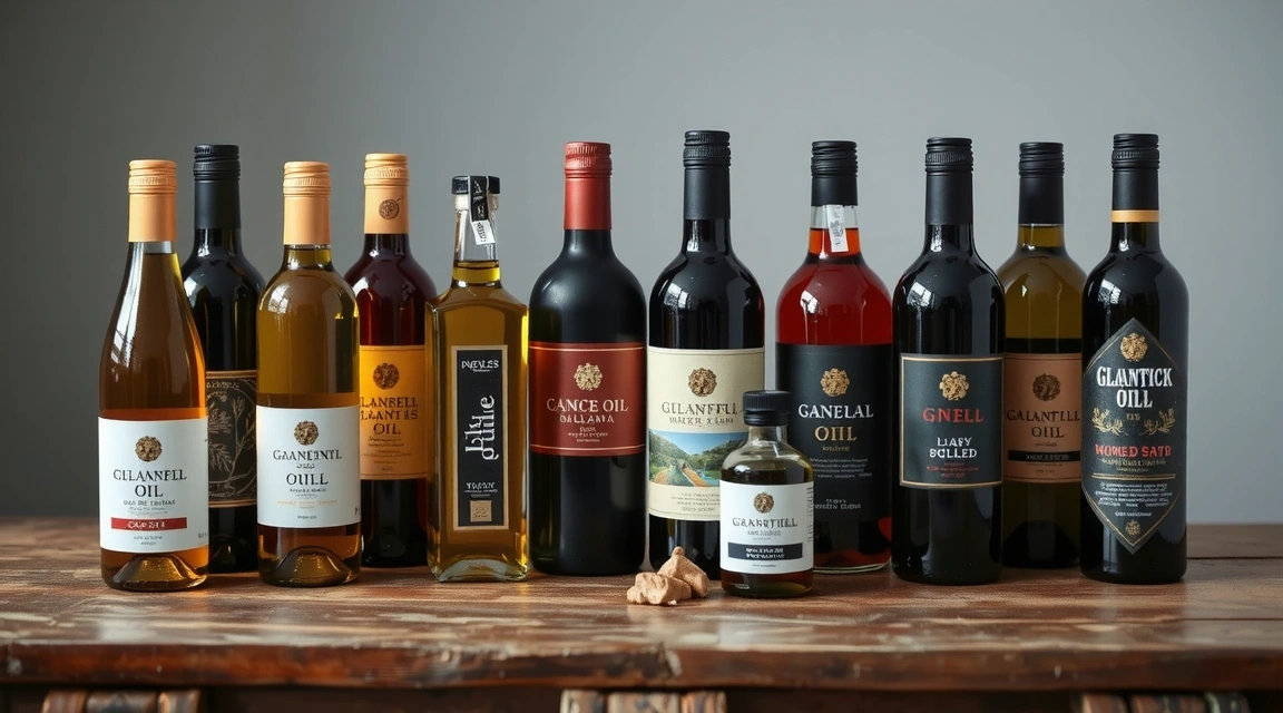 Variedad de aceites de oliva en botellas con etiquetas elegantes