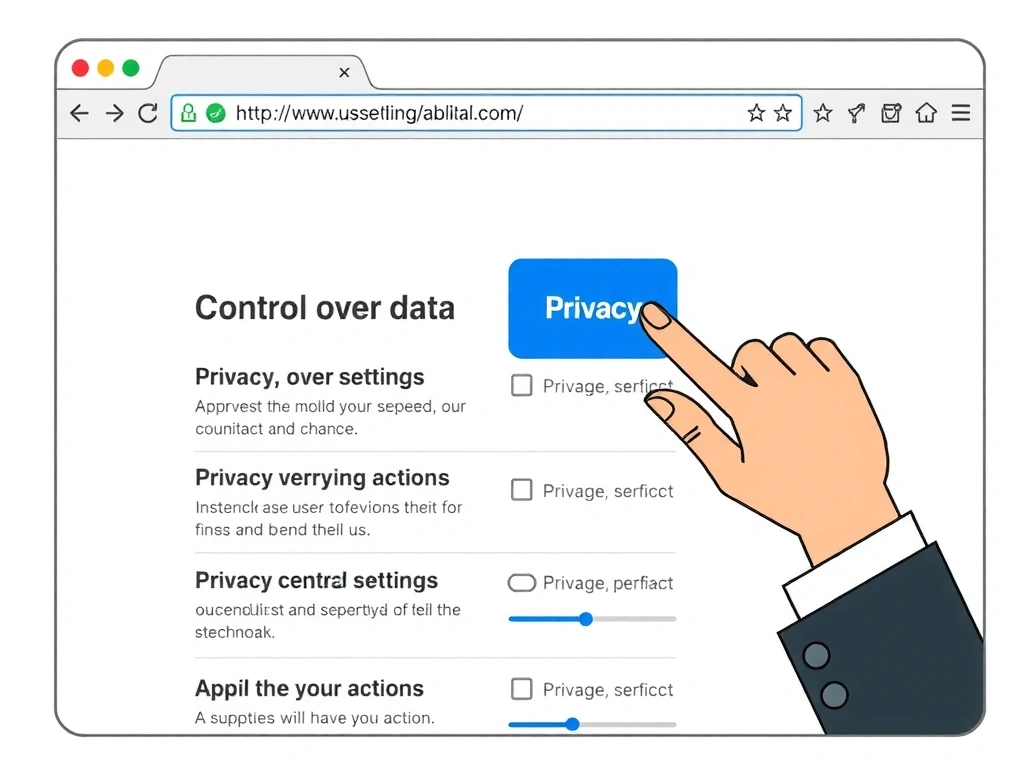 Mano haciendo clic en un botón de configuración de privacidad en una pantalla de navegador.