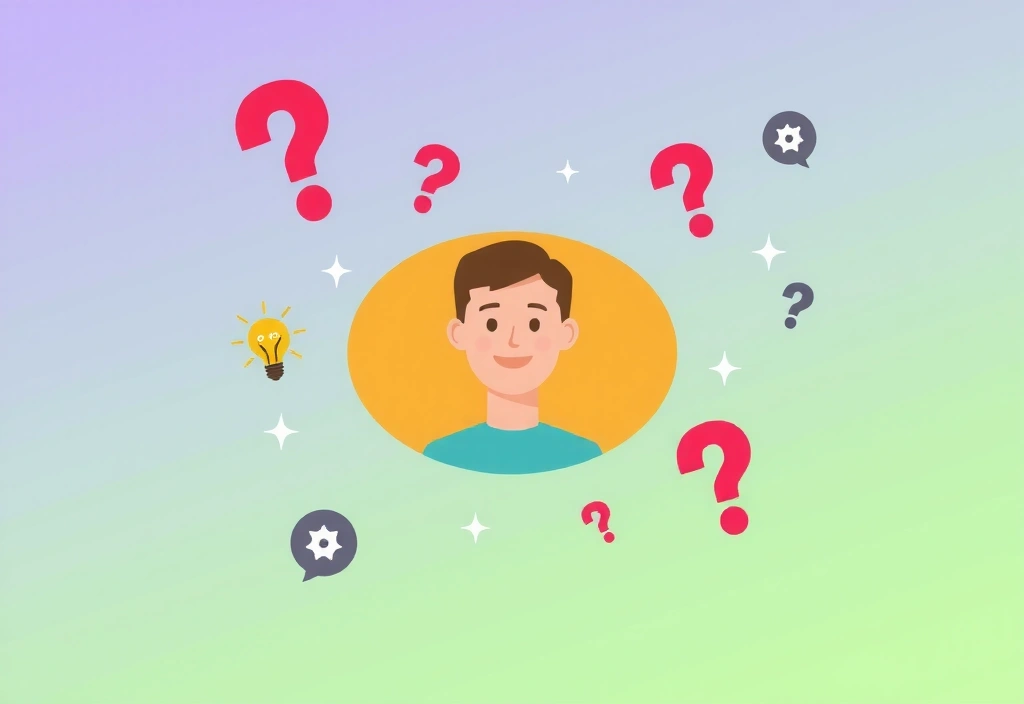 Ilustración de una persona con signos de interrogación, simbolizando la búsqueda de respuestas y soporte.