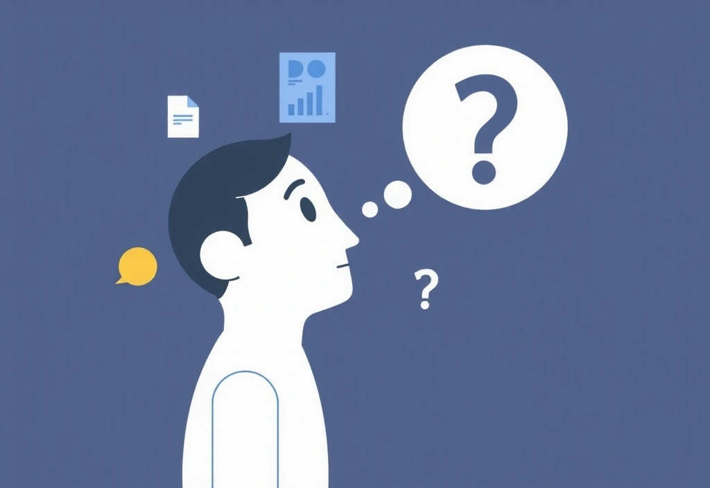 Ilustración de una persona con dudas buscando información